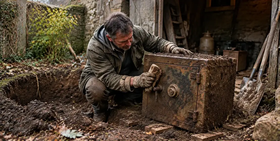 Old metal safe discovered beneath the ground